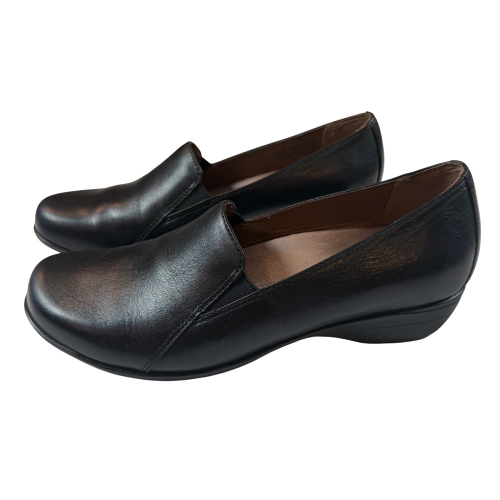Dansko Fawna Farah Black Leather Slip On Loafers Wedge Shoes Womens 37 US 6.5-7